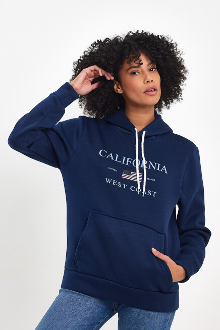 Kadın Kapşonlu Rahat Kalıp İçi Polarlı 3 iplik  Amerikan Baskılı Swetashırt spr24swk01