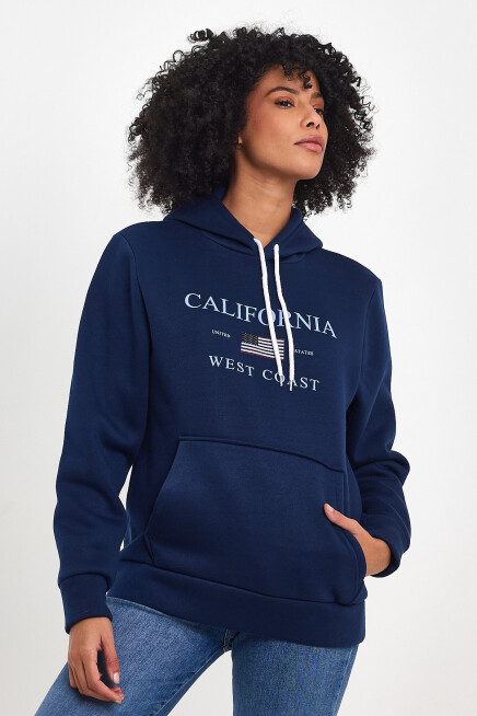 Kadın Kapşonlu Rahat Kalıp İçi Polarlı 3 iplik  Amerikan Baskılı Swetashırt spr24swk01