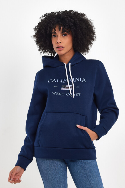 Kadın Kapşonlu Rahat Kalıp İçi Polarlı 3 iplik  Amerikan Baskılı Swetashırt spr24swk01