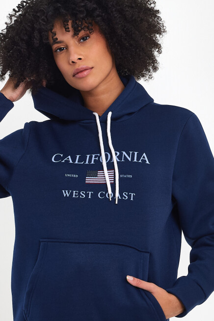 Kadın Kapşonlu Rahat Kalıp İçi Polarlı 3 iplik  Amerikan Baskılı Swetashırt spr24swk01