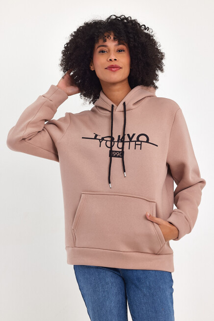 Kadın Kapşonlu Rahat Kalıp İçi Polarlı 3 iplik Tokyo Baskılı Swetashırt Spr24swk12