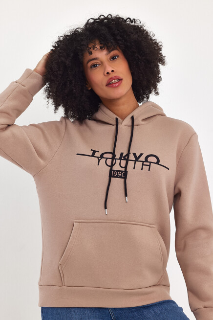 Kadın Kapşonlu Rahat Kalıp İçi Polarlı 3 iplik Tokyo Baskılı Swetashırt Spr24swk12