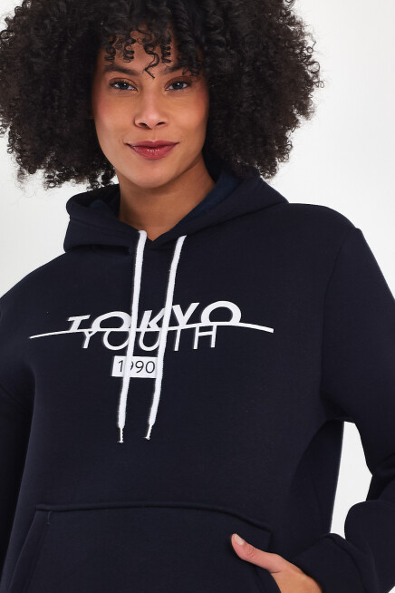 Kadın Kapşonlu Rahat Kalıp İçi Polarlı 3 iplik Tokyo Baskılı Swetashırt Spr24swk12