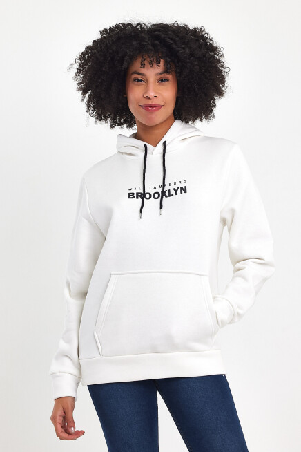 Kadın Kapşonlu Rahat Kalıp İçi Polarlı 3 iplik  W. Brooklyn Baskılı Swetashırt spr24swk04 