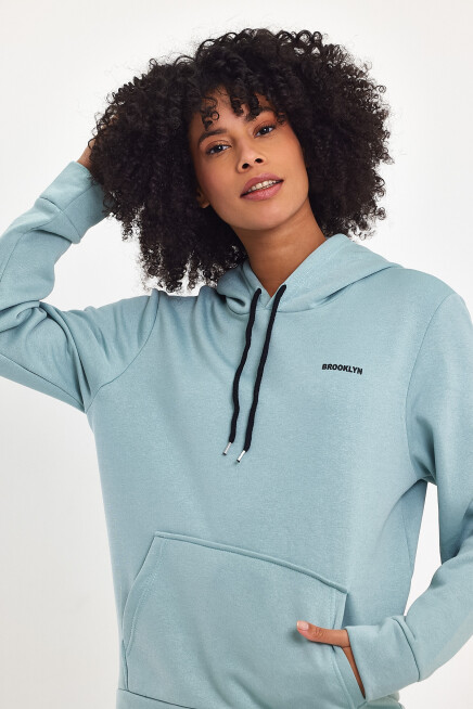 Süperlife Kadın Kapşonlu Regular Fit Baskılı İnce Sweatshirt SPR21K61