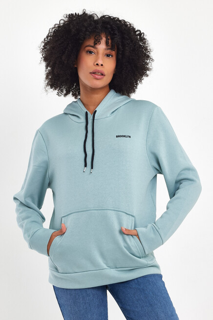 Süperlife Kadın Kapşonlu Regular Fit Baskılı İnce Sweatshirt SPR21K61