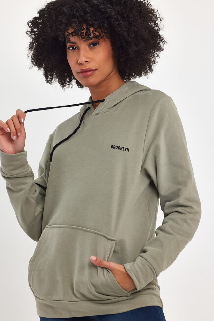 Süperlife Kadın Kapşonlu Regular Fit Baskılı İnce Sweatshirt SPR21K61