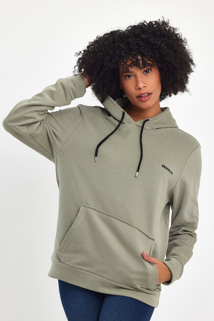 Süperlife Kadın Kapşonlu Regular Fit Baskılı İnce Sweatshirt SPR21K61
