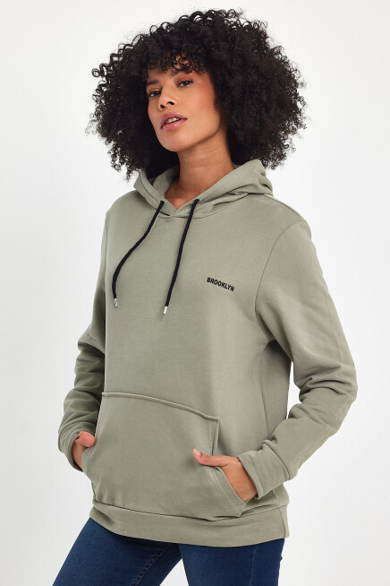 Süperlife Kadın Kapşonlu Regular Fit Baskılı İnce Sweatshirt SPR21K61