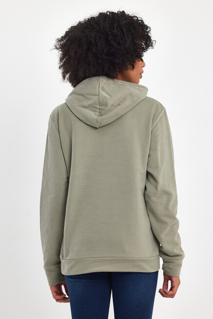 Süperlife Kadın Kapşonlu Regular Fit Baskılı İnce Sweatshirt SPR21K61