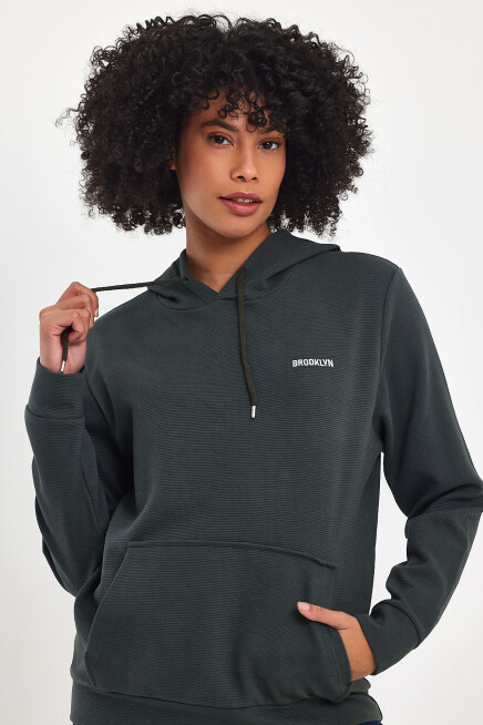Süperlife Kadın Kapşonlu Regular Fit Baskılı İnce Sweatshirt SPR21K61