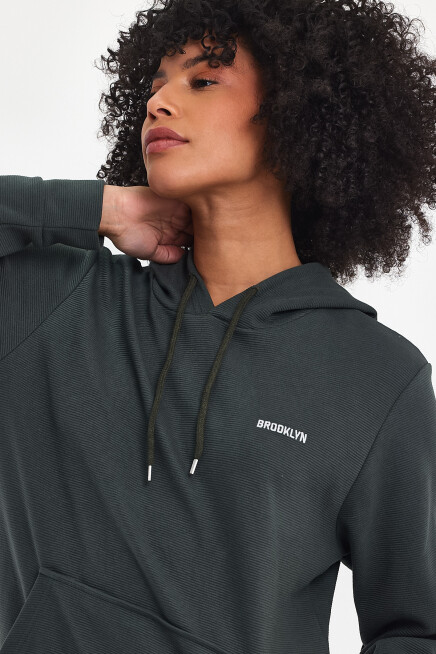 Süperlife Kadın Kapşonlu Regular Fit Baskılı İnce Sweatshirt SPR21K61