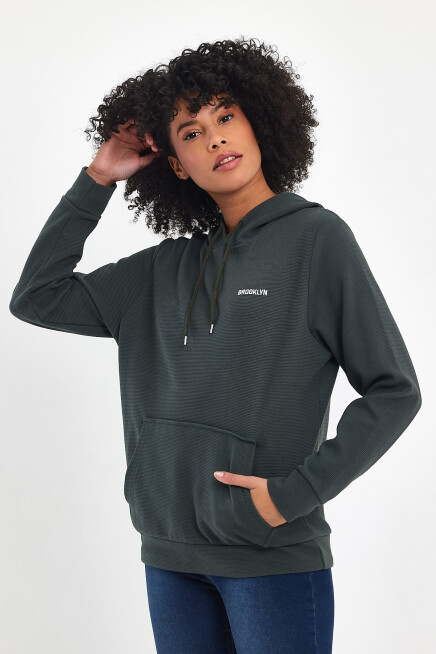 Süperlife Kadın Kapşonlu Regular Fit Baskılı İnce Sweatshirt SPR21K61