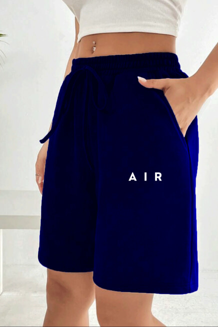 Kadın Rahat Kalıp Beli Lastikli Cepli Basklı Şort spr24srk52