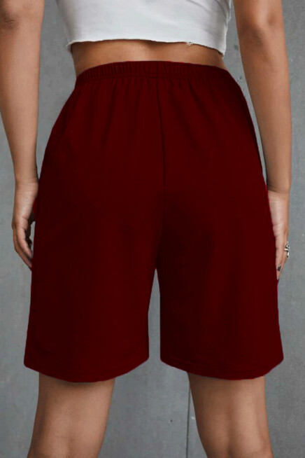 Kadın Rahat Kalıp Beli Lastikli Cepli Basklı Şort SPR25SRK208