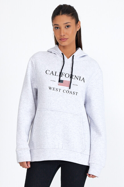 Kadın Kapşonlu Rahat Kalıp İçi Polarlı 3 iplik  Amerikan Baskılı Swetashırt spr24swk01