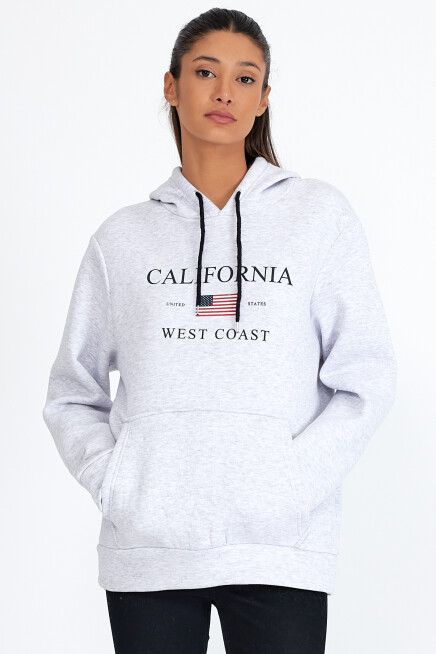 Kadın Kapşonlu Rahat Kalıp İçi Polarlı 3 iplik  Amerikan Baskılı Swetashırt spr24swk01