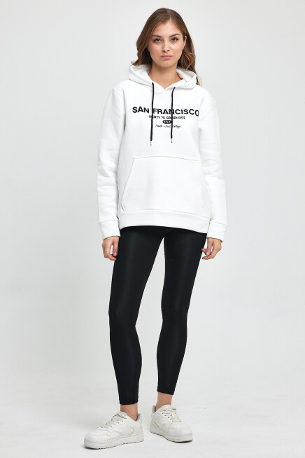 Süperlife Kadın Kapşonlu Rahat Kalıp İçi Polarlı 3 iplik Kanguru Cepli San Francisco Baskılı Swetashırt Spr24swk02