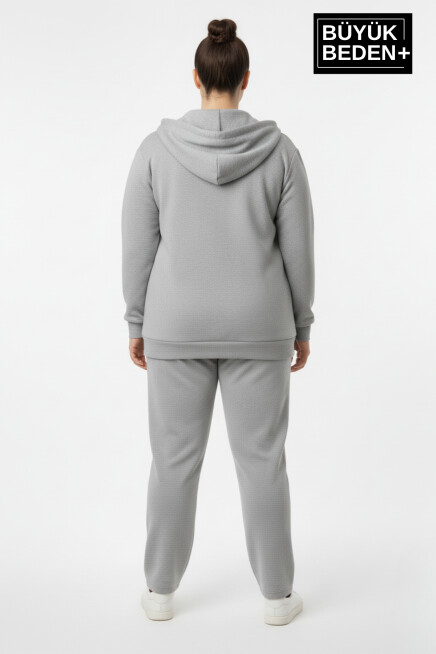 Büyük Beden Kadın Fermuarlı Kapüşonlu Sweatshirt Hırka - Rahat Kalıp SPR26BHR960