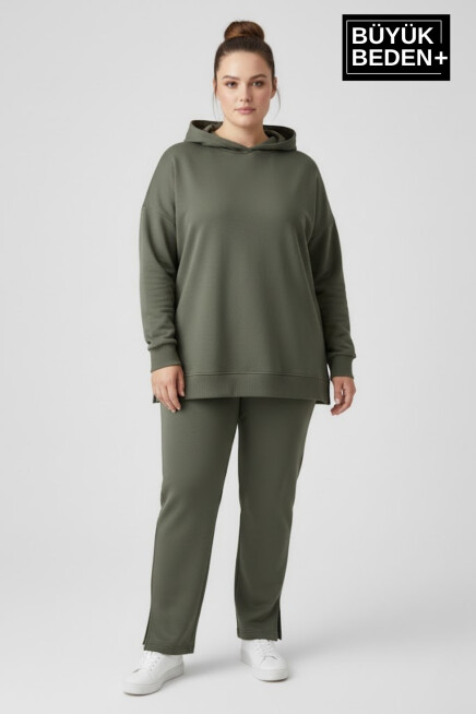 Büyük Beden Kapşonlu Tunik Sweatshırt  SPR26BTK991