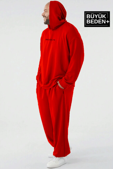 Erkek Orta Brooklyn Baskılı Büyük Beden İnce Kapşonlu Swatshırt SPR25BSW61