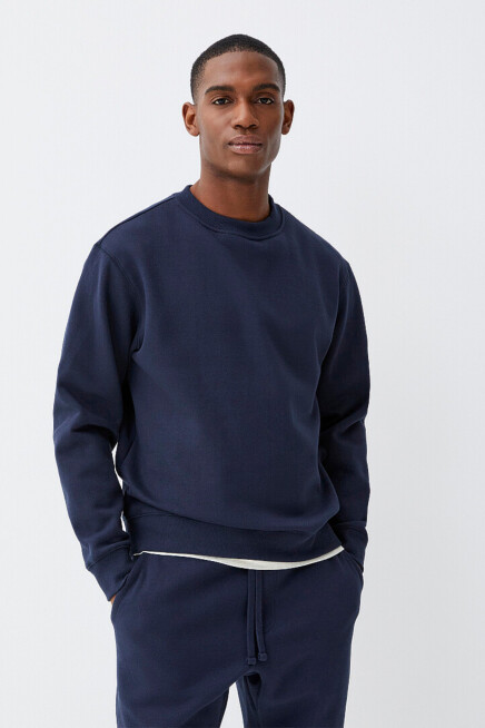 Erkek Bisiklet Yaka Rahat Kalıp 3 iplik İçi Polarlı Kalın Sweatshirt SPR24SW36