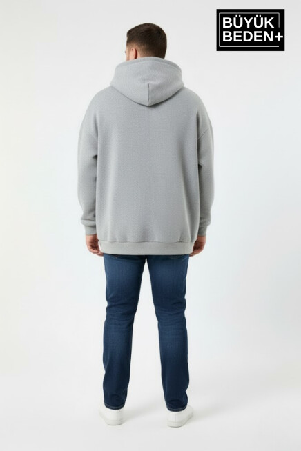 Erkek Büyük Beden AR Baskılı Kapüşonlu Sweatshirt SPR26BSW963