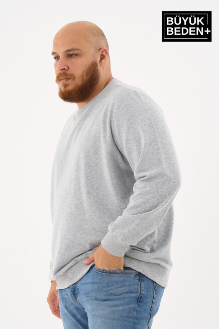 Erkek Büyük Beden Bisiklet Yaka ince Sweatshirt SPR24BSW56