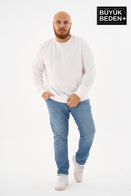 Erkek Büyük Beden Bisiklet Yaka ince Sweatshirt SPR24BSW56