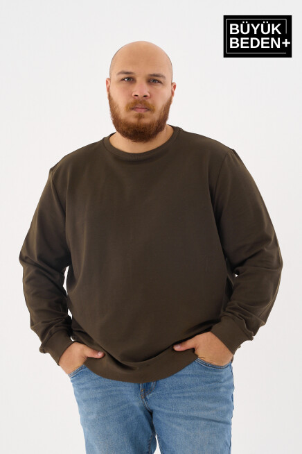 Erkek Büyük Beden Bisiklet Yaka ince Sweatshirt SPR24BSW56