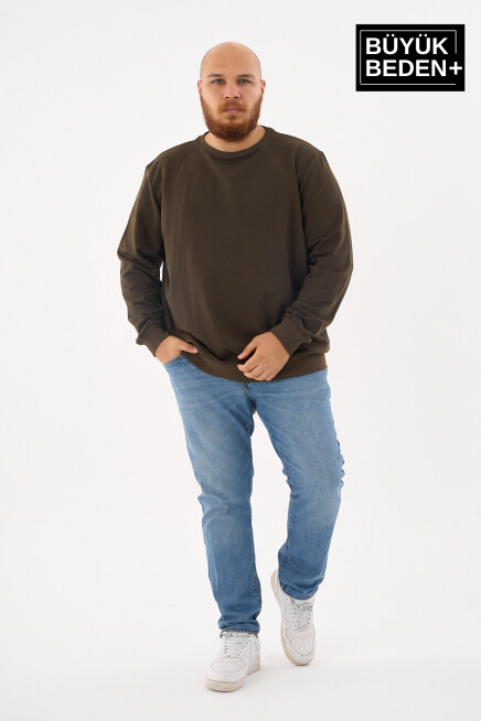 Erkek Büyük Beden Bisiklet Yaka ince Sweatshirt SPR24BSW56