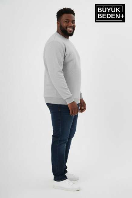 Erkek Büyük Beden Bisiklet Yaka Kollar ve Etek Ribanalı İnce Sweatshirt SPR26BSW956