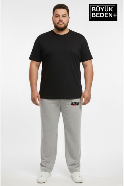 Erkek Büyük Beden BROOKLYN 1970 Baskılı Paça Reçme İnce Eşofman Altı SPR26EA952-3