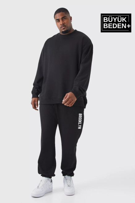 Erkek Büyük Beden Paça Lastikli Brooklyn Baskılı İnce Eşofman Altı SPR25EA53