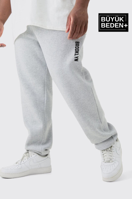 Erkek Büyük Beden Paça Lastikli Brooklyn Baskılı İnce Eşofman Altı SPR25EA53