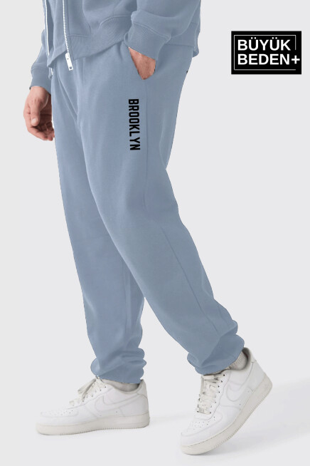 Erkek Büyük Beden Paça Lastikli Brooklyn Baskılı İnce Eşofman Altı SPR25EA53