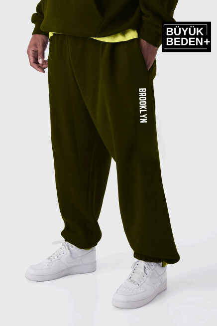 Erkek Büyük Beden Paça Lastikli Brooklyn Baskılı İnce Eşofman Altı SPR25EA53