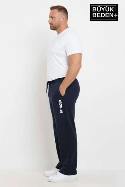 Erkek Büyük Beden BROOKLYN Baskılı Rahat Kesim Paça Reçme  ince Eşofman Altı SPR26EA952-2