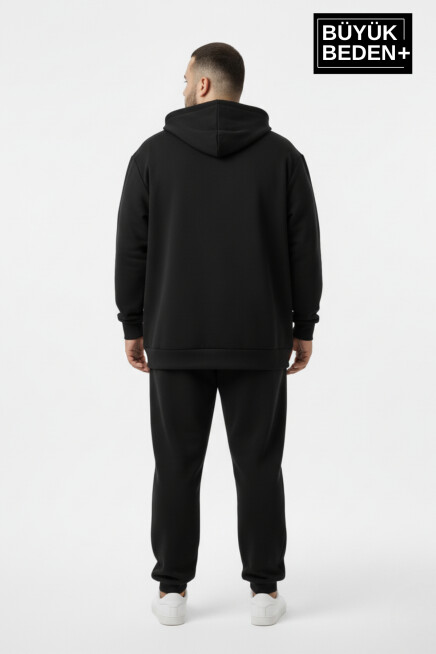 Erkek Büyük Beden Fermuarlı Kapüşonlu Chef Baskılı Sweatshirt Hırka - Rahat Kalıp SPR26BHR921