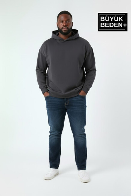 Erkek Büyük Beden Kapşonlu ince Sweatshirt SPR24BSW57