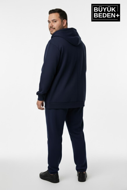 Erkek Büyük Beden Kapüşonlu Fermuarlı N Baskılı Sweatshirt Hırka SPR26BHR922