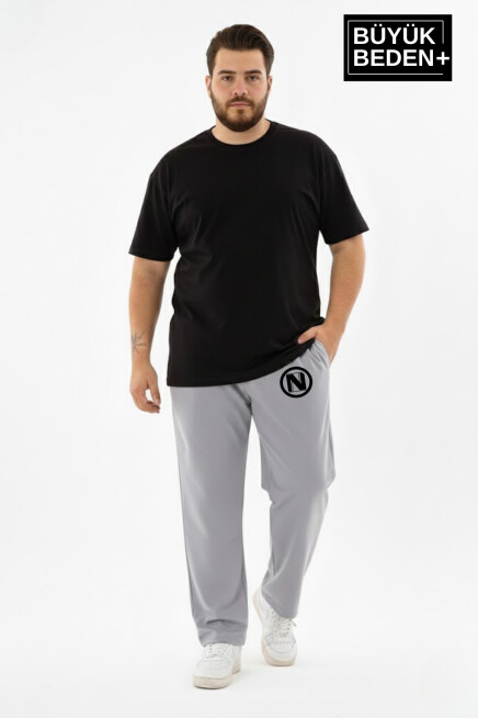 Erkek Büyük Beden N Logo Baskılı Rahat Kesim Paça Reçme ince  Eşofman Altı SPR26EA952-4