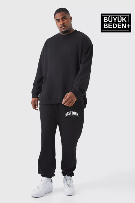 Erkek Büyük Beden Paça Lastikli New York Baskılı İnce Eşofman Altı  SPR25BEA48