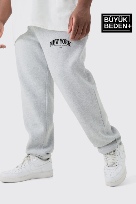 Erkek Büyük Beden Paça Lastikli New York Baskılı İnce Eşofman Altı  SPR25BEA48