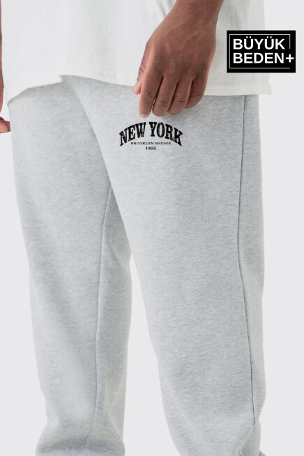 Erkek Büyük Beden Paça Lastikli New York Baskılı İnce Eşofman Altı  SPR25BEA48