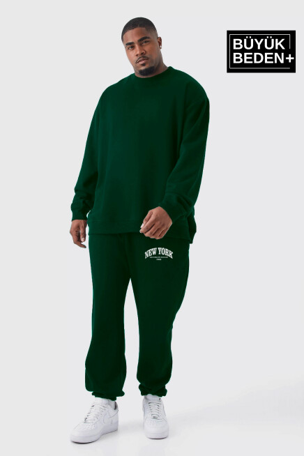 Erkek Büyük Beden Paça Lastikli New York Baskılı İnce Eşofman Altı  SPR25BEA48