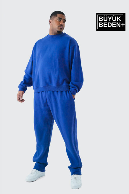 Erkek Büyük Beden Bisiklet Yaka ince Sweatshirt SPR24BSW56