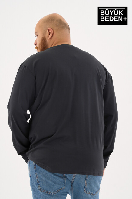 Erkek Büyük Beden Uzun Kollu 2 İplik Bisiklet Yaka Tişört
