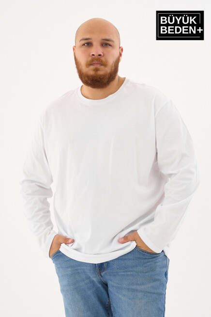 Erkek Büyük Beden Uzun Kollu 2 İplik Bisiklet Yaka Tişört