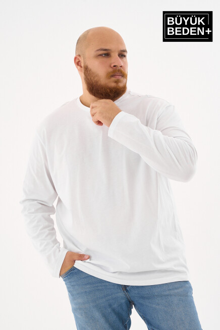 Erkek Büyük Beden Uzun Kollu 2 İplik Bisiklet Yaka Tişört